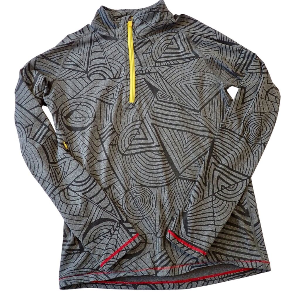 Janji Tanzania Pullover S Gray Geometric Half Zip Long Sleeve Running Top Zip